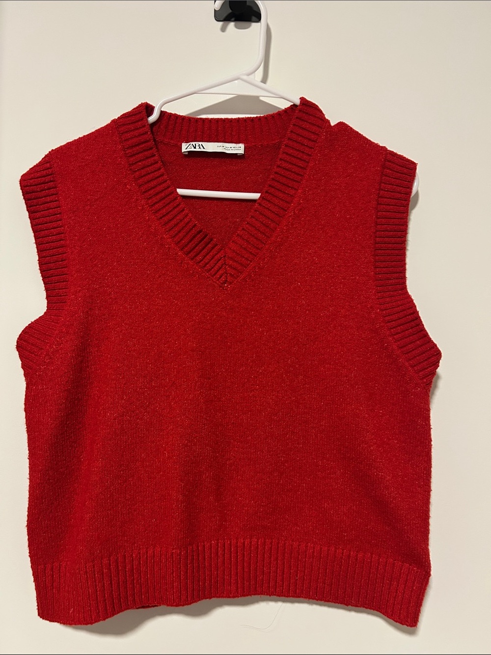 ZARA Bright Red V-Neck Knit Sweater Vest